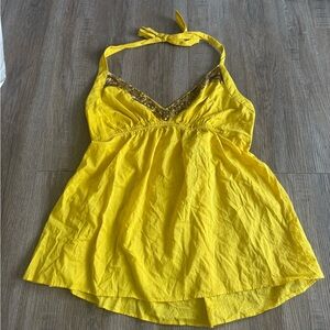 Y2K sunshine yellow sequin halter babydoll top ✨